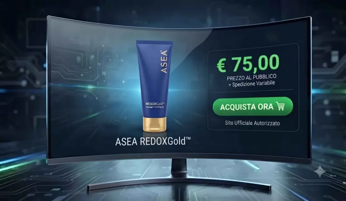 Tubetto di ASEA REDOXGold Massaggio e Gel Rinfrescante con tecnologia redox e infusione d'oro puro, per il sollievo e l'idratazione profonda.